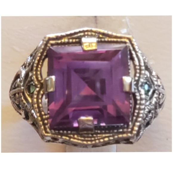 Pear shaped Alexandrite ring vintage art deco sapphire  4ct Alexandrite & Emerald Art Deco Ring Size 5